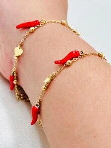 1pc Stainless Steel Star, Heart, Butterfly, Chili Charm Bracelet, Suitable For Women - Chili Bracelet - View 5