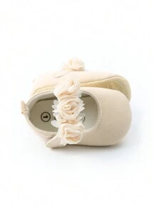 Apricot Color Infant Girls' Rose Flower Mary Jane Flats, Anti-Slip Soft Sole Infant First Walkers, Infant Flats, Princess Shoes
