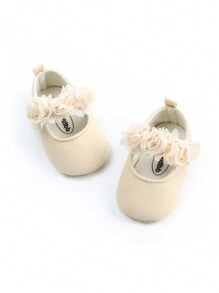 Apricot Color Infant Girls' Rose Flower Mary Jane Flats, Anti-Slip Soft Sole Infant First Walkers, Infant Flats, Princess Shoes