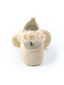 Apricot Color Infant Girls' Rose Flower Mary Jane Flats, Anti-Slip Soft Sole Infant First Walkers, Infant Flats, Princess Shoes