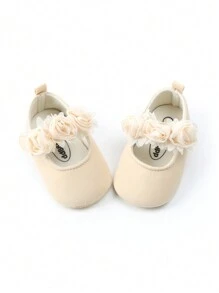 Apricot Color Infant Girls' Rose Flower Mary Jane Flats, Anti-Slip Soft Sole Infant First Walkers, Infant Flats, Princess Shoes