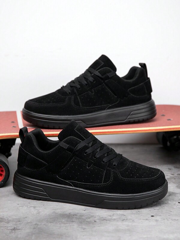 Zapatillas casuales cómodas con parches personalizados de estilo simple negro para hombres, zapatillas de skate de estilo romántico universitario de moda de corte bajo, zapatos de pareja para senderismo al aire libre