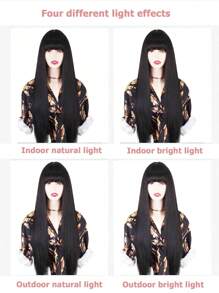 55.88cm Long Straight Hair Wig With Bangs Synthetic Rose Net Straight Hair Wig For Ladies Suitable For Everyday Party Halloween Costumes