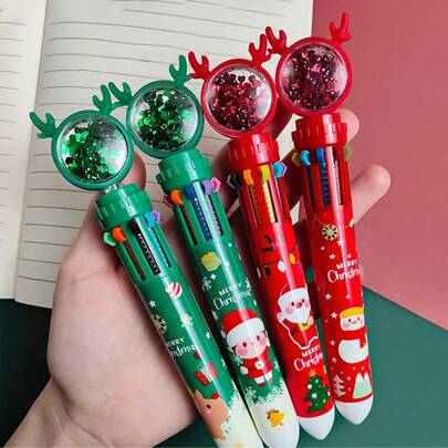 Bolígrafos de 10 colores con forma de bolas de Navidad, bolígrafos de empuje con patrones de dibujos animados coloridos, con renos brillantes y copos de nieve, útiles como papelería de firma para diarios, adecuados como regalos de Navidad y recuerdos de fiesta, bolígrafos navideños, regalo de Navidad, recuerdo de fiesta para niños, regalo de Navidad para niños, calendario de adviento para niños, bolígrafos lindos, recuerdos de fiesta de Navidad para niños, recuerdos de fiesta de Navidad, bolígrafos para niños