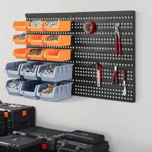 32Pcs Wall Mounted Storage Bins Backboard DIY Stackable Workshop Storage For Tools Hardwares Crafts 64 X 41cm Plastic Bin Panel Rack With Screws For Tool Shed Garage Workshop(Orange+Gray) - Orange+Gray - View 5