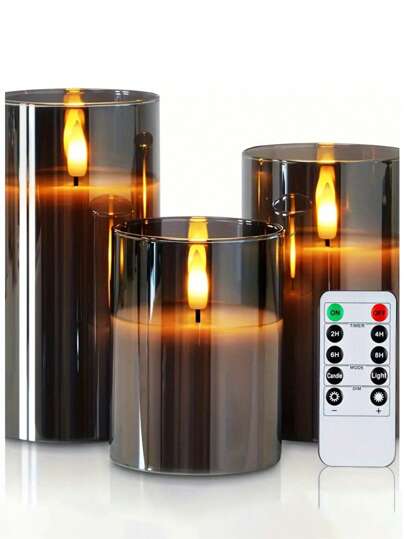 3 Stück/1 Stück Remote-gesteuerte LED-Kerzen mit transparentem Glasdesign und flackerndem Effekt, ideal für Weihnachten, Hochzeiten und Geburtstagsdekoration