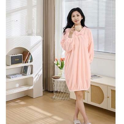 1 件颜色可选，可穿戴连帽浴裙，秋冬长袖浴袍，女士和成人厚浴衣，吸水速干柔软家居睡袍，适用于浴室和卧室夏季婚礼家居浴室装饰返校