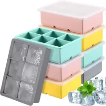 1Pc 6-Cavity Silicone Ice Cube Tray, Multi-Color Options, With Detachable Lid, Reusable Large Silicone Ice Cube Molds, Suitable For , S, Beverages, Chocolate & Pudding, Fun Party Kitchenware
