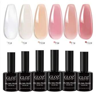 GLOZ 凝胶指甲油套装，6 件装果冻凝胶指甲油，裸粉色系，中性美甲设计，半透明凝胶美甲套装，可卸除，UV 美甲灯固化，居家 DIY 美甲，女士适用