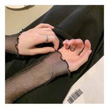 Fashion Sexy Women's T-Shirt Long Sleeve Transparent Beach Shirt - 黑色 - 查看 8