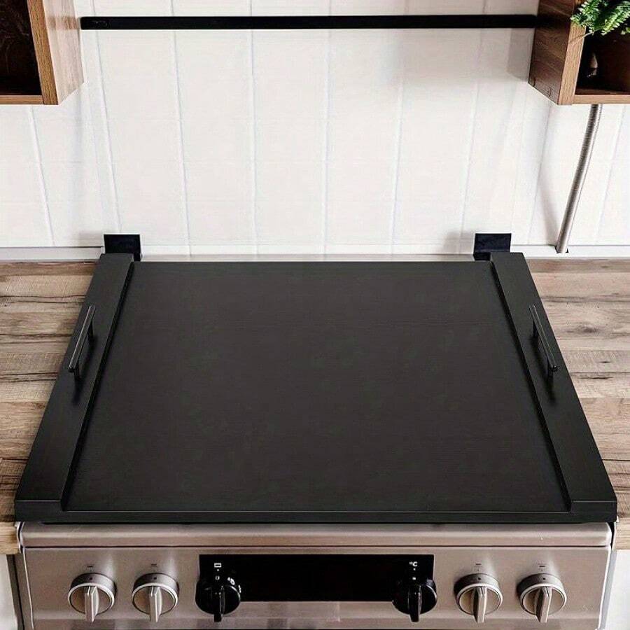 Stove Cover, Noodle Board Stove Top Cover For Electric And Gas Stove Cover With Handles, Wooden Stove Cover For Gas Stove Top 4 Burners Square, RV Stove Top Cover For Electric Stove(30"X22") (Black) - 黑色 - 查看 1