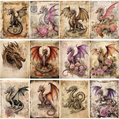 16pcs Vintage Multicolor Paper 4cm Dragon Stickers For Scrapbooking Back To School