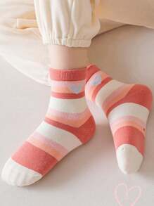 5 双可爱女孩袜子，粉色爱心设计，百搭中筒袜，适合 0-14 岁 - 粉色 - 查看 7