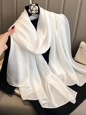 1 件女式 90*180 厘米波西米亚风格经典纯色印花围巾，时尚光滑缎面头巾，防风防晒披肩配饰女式冬季秋季