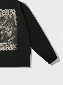 Chaqueta con estampado de graffiti callejero de manga larga con solapa de moda para hombre en otoño/invierno - Negro - Ver 3