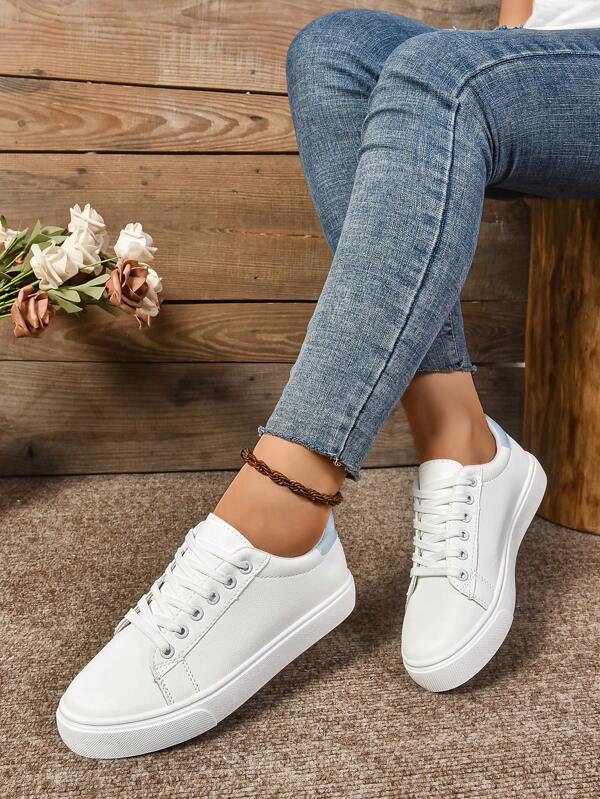 Sapatos esportivos casuais da moda feminina, bico redondo, planos, confortáveis, respiráveis, antiderrapantes, para skate