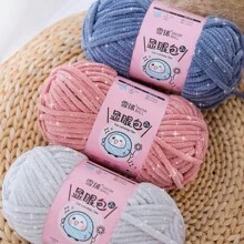 1 Roll, 57m/50g Lurex & Chenille Eyelash Yarn, Suitable For DIY Scarves, Blankets, Dolls And Other Knitting Projects, 100% Polyester - Multicolor - View 10