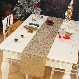 1pc 28cm*500cm Gold Foil Christmas Table Runner, Decorative Table Runner For Daily Use And Cooperative Occasions