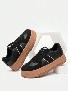 Alan Vincent Zapatos negros 2024 Nuevos zapatos deportivos con suela gruesa, cómodos y de moda, zapatos de monopatín informales, zapatillas para mujer, zapatos para fiesta al aire libre, zapatos para señoras, zapatos de estudiante, zapatos para niñas - Negro - Ver 2