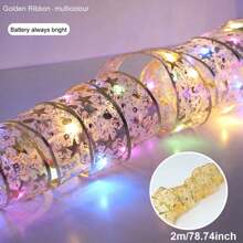 1 st. LED-kerstlintverlichting 39,37/78,74/196,85/393,7 inch zilver/gouden lint met koperdraad, feeënlichtsnoer, kerstboom, decoratief lint, strikken, lampen, op batterijen, voor thuis, tuin, tuin, bruiloft, verjaardag, feest, kerstboom, festivals, nieuwjaarsdecoratie (1/2/5/10 m gouden/zilveren lint; warm wit/wit/kleurrijk licht), kamerdecoratie, kerstdecoratie, kerstverlichting, slaapkamerdecoratie, woondecoratie, feestdecoratie, vakantie, festival, kerstcadeau, Thanksgiving, kerstboomdecoratie, ornamenten