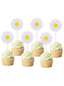 24 PIÈCES Décorations de gâteau en forme de Marguerite rose, fleur Toppers de gâteau, Cure-dents picks pour fête, décoration de baptême, baby shower, anniversaire, Noël