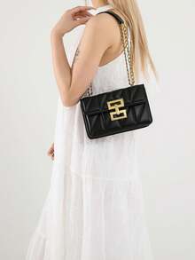 1 chiếc túi vuông nhỏ thời trang bằng da PU màu trơn cổ điển sang trọng cao cấp đeo vai/đeo chéo phù hợp với trang phục hàng ngày của phụ nữ, sử dụng thường ngày/buổi tối - màu đen - Xem 5