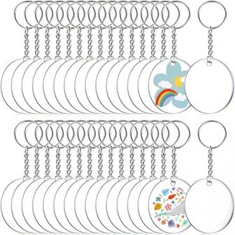 Set de 90 piezas Llaveros en blanco de acrílico transparente redondo, discos circulares de acrílico en blanco con argollas para llaveros para manualidades DIY