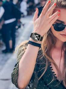 1 套 3 合 1 时尚新款硅胶雕花豹纹表带、屏幕保护膜和带钻石的 PC 保护壳，兼容 38 毫米 40 毫米 41 毫米 45 毫米 44 毫米 42 毫米 49 毫米，兼容 Ultra Series Ultra 9 8 7 6 5 4 3 2 1 SE，舒适透气腕带，防刮、防水、防震手表保护壳，男女皆宜 - 黑色 - 查看 3