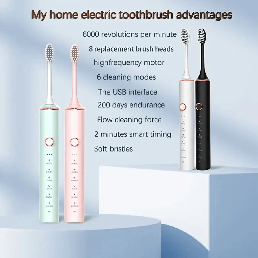 Elektrische Zahnbürste für Erwachsene, elektrische Zahnbürste mit 4 Bürstenköpfen, 6 Modi