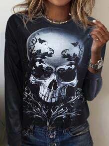 [Offerta Speciale Vacanze] Nuova Maglia A Maniche Lunghe Da Donna Con Stampa Scheletro Per Autunno Inverno - nero - Visualizzare 1