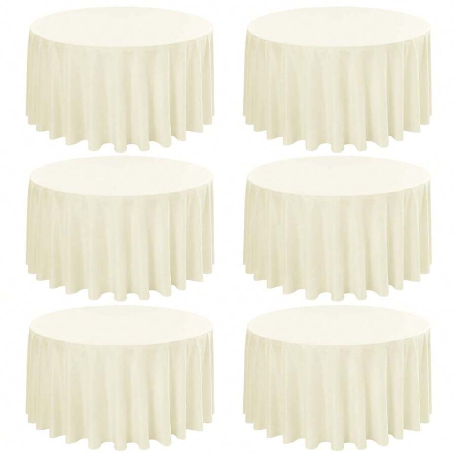 6 Pack Beige Round Tablecloth 120 Inch Circle Polyester Table Cloth, Washable Fabric Stain And Wrinkle Resistant Table Cover Round Tableclothes For Wedding Parties Banquet Reception Dining - Beige - View 1
