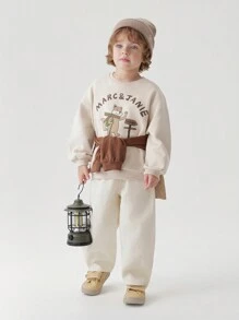 MARC&JANIE 秋季款小男孩宽松松鼠图案圆领运动衫