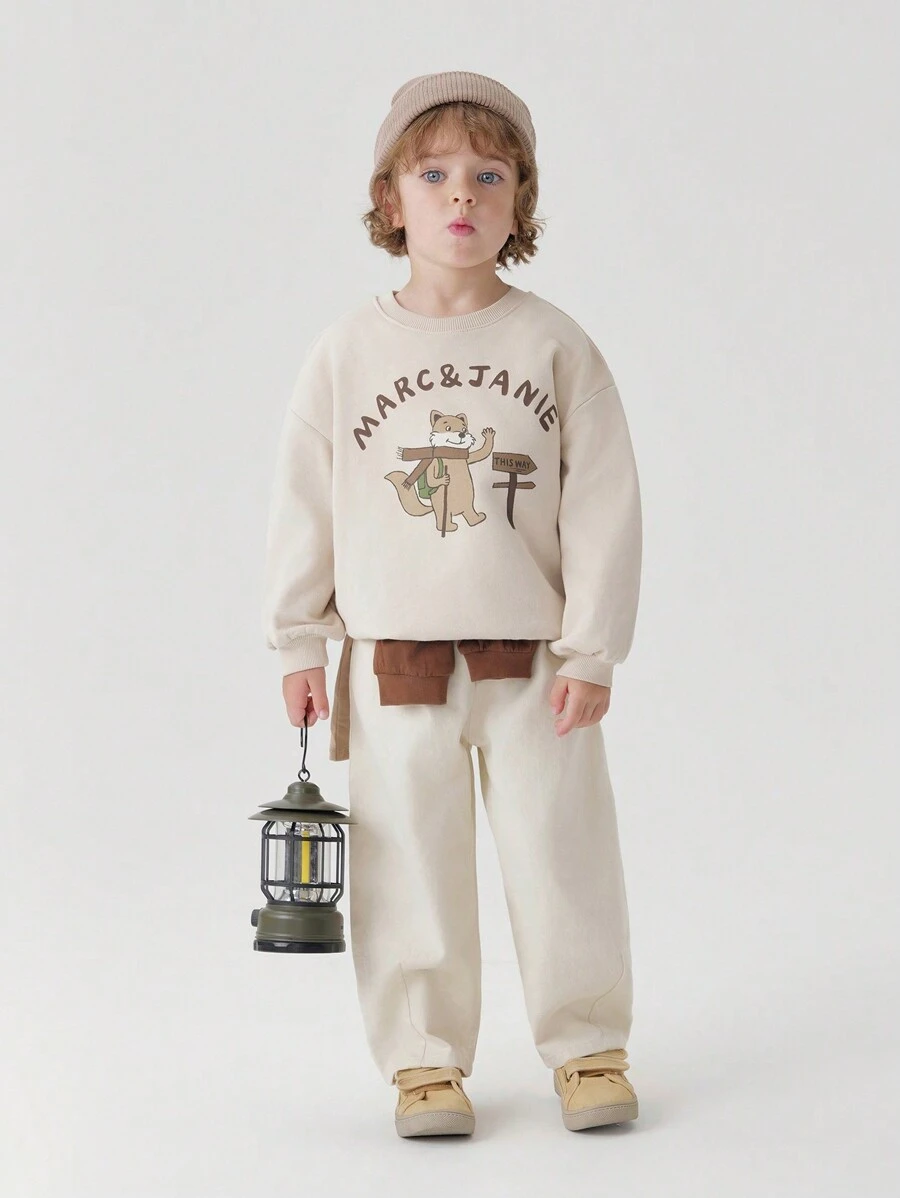 MARC&JANIE 秋季款小男孩宽松松鼠图案圆领运动衫