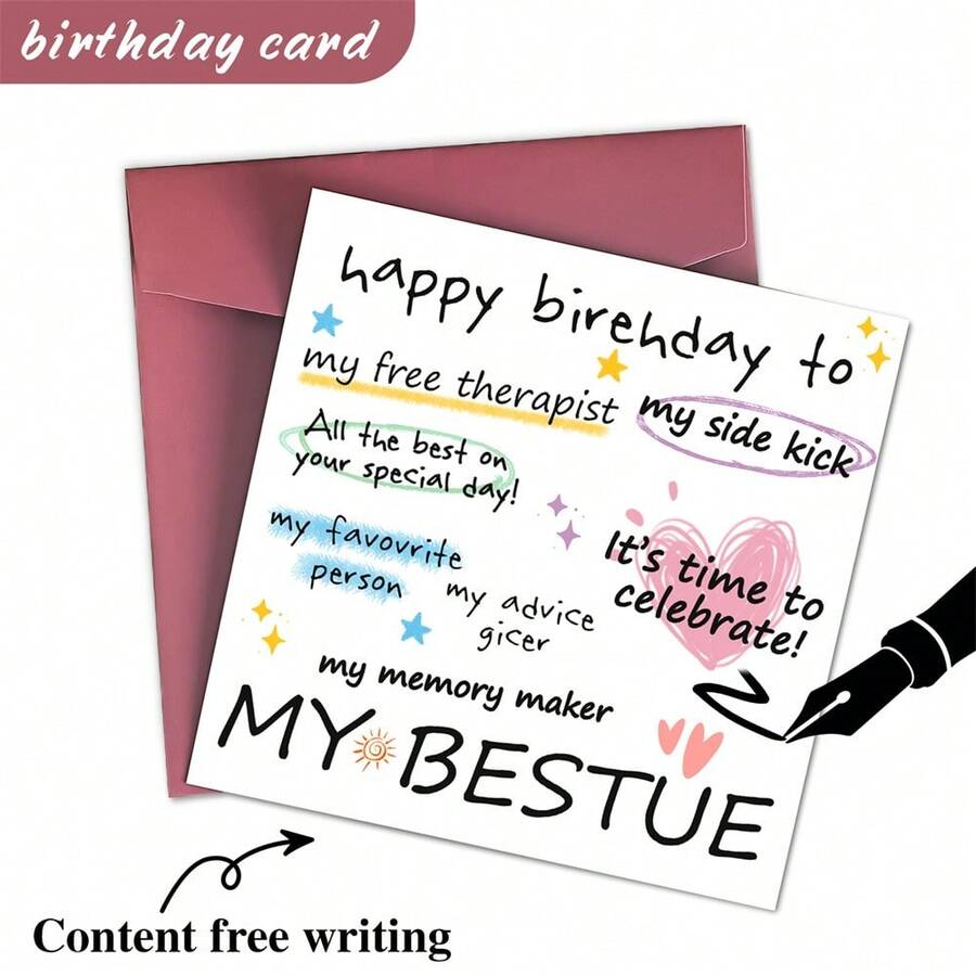 MR.PAPER 1pc MY Bestie Birthday Greeting Cards - Thiệp chúc mừng tiệc sinh nhật dành cho phụ nữ - Thiệp chúc mừng động viên và khẳng định dành cho Besties