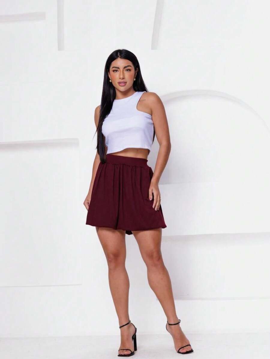 Short Balloon Style Skirt Fashion Blogger - 紫紅色 - 查看 1