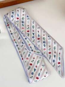 5件套：蓝黄花卉印花真丝围巾、发带、头巾、发圈，日常及度假皆宜，发带款式，吸汗透气，秋冬季女士发饰，蝴蝶结围巾 - 多色 - 查看 3