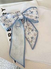 5件套：蓝黄花卉印花真丝围巾、发带、头巾、发圈，日常及度假皆宜，发带款式，吸汗透气，秋冬季女士发饰，蝴蝶结围巾 - 多色 - 查看 5