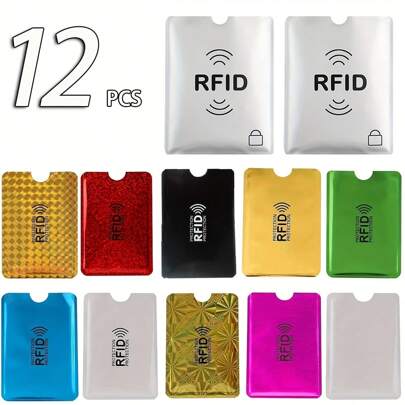 12 PIEZAS Fundas protectoras RFID para tarjetas de crédito, fundas bloqueadoras RFID, diseño delgado de aluminio a prueba de agua, sobres para billetera, protección contra robo de identidad, juego de fundas seguras. Diseño delgado de aluminio a prueba de agua que se desliza fácilmente en su billetera, estuche para tarjetas RFID de colores, fundas bloqueadoras RFID, fundas para tarjetas de crédito, protector de tarjeta de identidad RFID para mujeres y hombres
