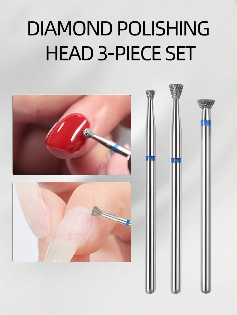 金刚石涂层美甲钻头 3 件套，适用于亚克力、凝胶和天然指甲 - 美甲美足工具 - 銀色 - 查看 1