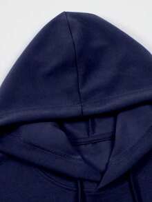 Sudadera de mujer con capucha estampado corazón sencillo, ropa holgada Casual de mujer - Azul Marino - Ver 4