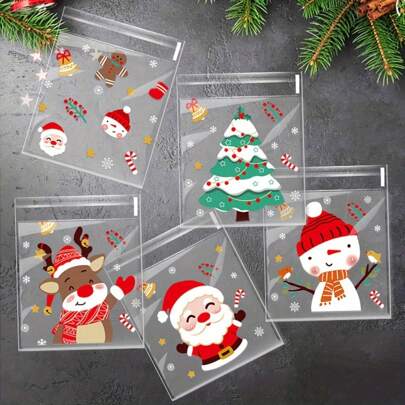 100pcs Christmas Treat Bags - Self-Sealing, Disposable Opp Candy & Cookie Pouches With Festive Cartoon Designs For Holiday Gifting Christmas Decorations Christmas Decor Christmas Gifts Christmas Party Supplies Christmas Gift Bags Christmas Bags Christmas Stickers Christmas Christmas Decorations Christmas Pajamas Christmas Gifts Christmas Decor