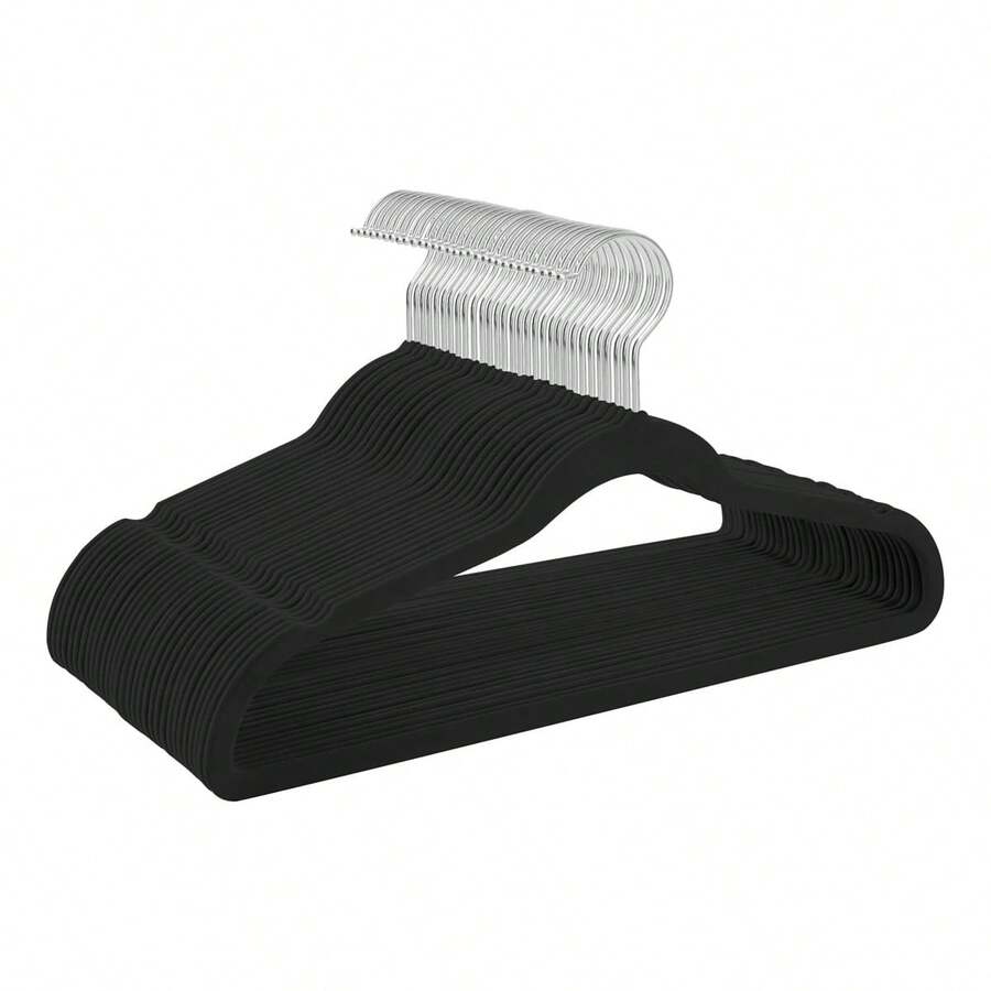 Kit Of 50 Ultra Thin Non-Slip Black Velvet Hangers - 黑色 - 查看 1