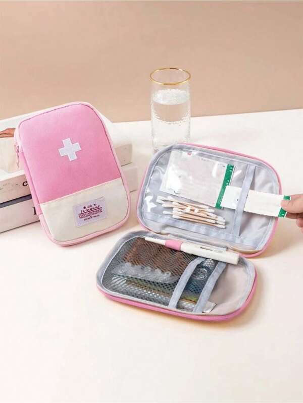 1 pieza Bolsa portátil de medicina, botiquín de primeros auxilios mini lindo, kit de emergencia médica, organizador, bolsa de almacenamiento de píldoras para el hogar y exteriores, apta para emergencias domésticas, campamento y senderismo, kit de primeros auxilios para viajes esenciales, en múltiples colores y tamaños, accesorios y suministros escolares para vacaciones de verano y playa