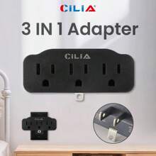 CILIA 1 pieza Adaptador de enchufe múltiple, Expensor de salida de pared de 3 tomas, Divisor de enchufe eléctrico pequeño para crucero, viaje, hogar, oficina Enchufe múltiple Blanco/Negro - Tipo de Enchufe A USA (110-127V) - Ver 3