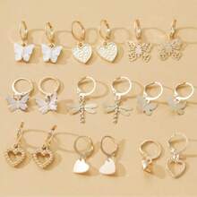 Gold Hoop Earring Set Heart Butterfly Small Earrings For Women Jewelry Accessories - 金色 - 查看 2