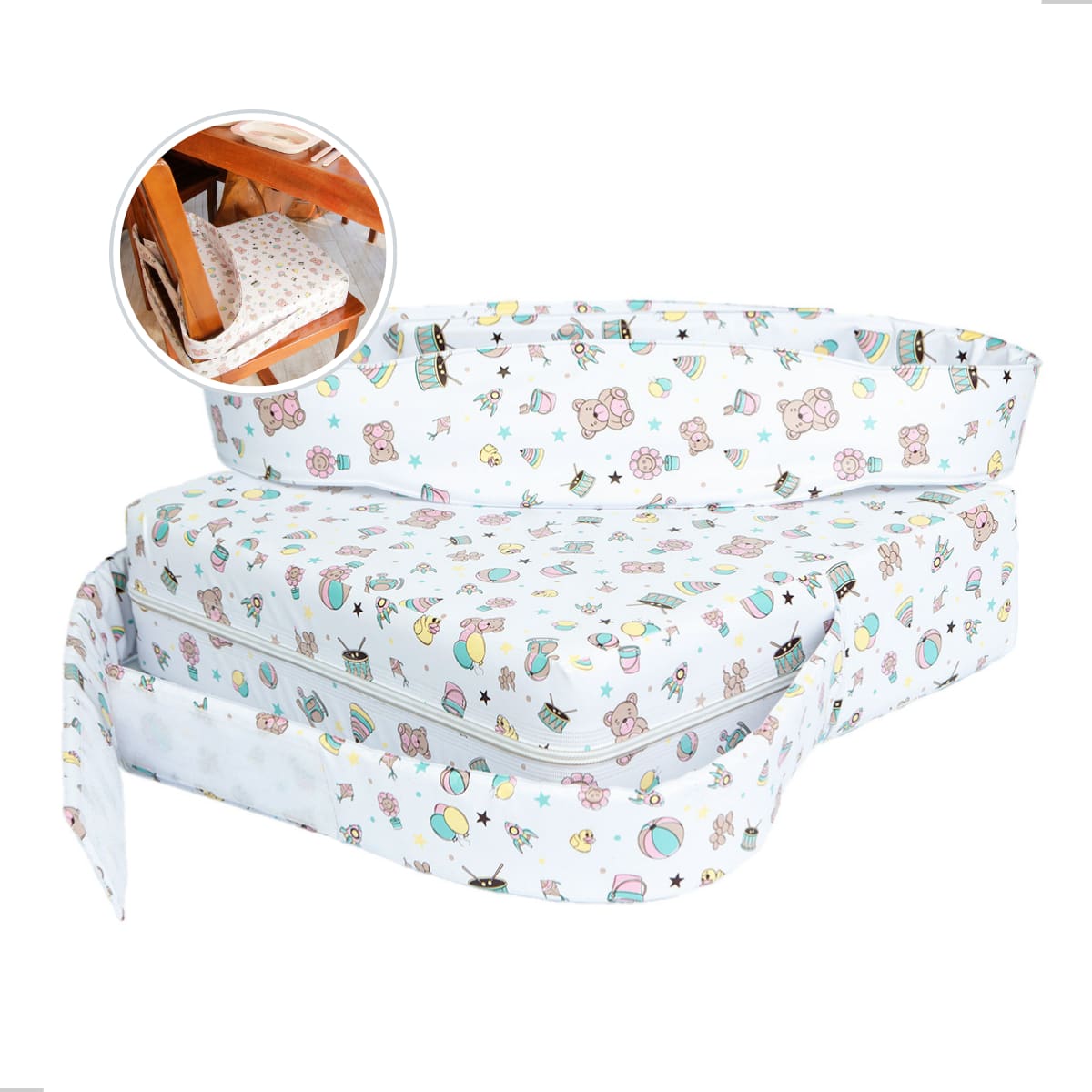 Child Booster Seat For Chair Comfortable Cushion Adjustable With Safety Belt - 彩色 - 查看 1