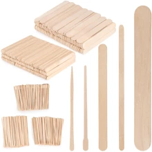 Set de 100 piezas de palitos de cera - Juego de 5 tamaños de palitos de madera para depilación corporal, aplicadores y espátulas, productos y accesorios para el cabello para barbería, salón de belleza y artículos esenciales de viaje - Caqui - Ver 1