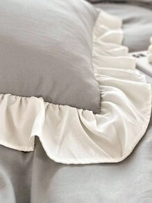 3pcs Set Grey Ruffled Soft & Breathable Duvet Cover Set (1 Duvet Cover + 2 Pillow Shams), Suitable For Bedroom, Guest Room - Grey - View 12