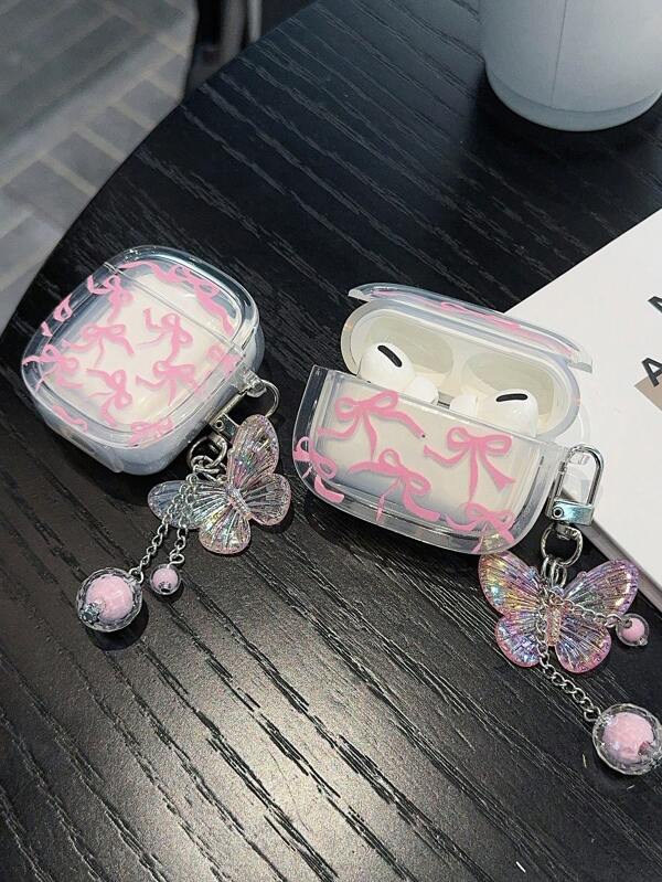 Apple Aesthetic Pink Bow Designed Soft Case Compatible With AirPods 3, AirPods 1/2, Simple & Elegant Girl Style Compatible With AirPods Pro 2