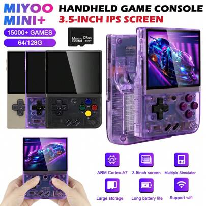 Christmas Decoration Newest MIYOO Mini Plus Portable Retro Handheld Game Player 3.5-Inch IPS HD Screen Classic Video Game Console Linux System Classic Gaming Emulator 64G 128G